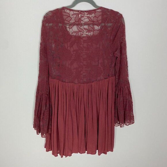 Free People Love From India Red Mini Dress Lace Boho Slip Womens Small Fairy - Picture 7 of 8